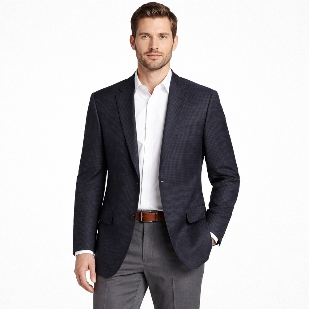 Lauren Ralph Lauren Navy Black Houndstooth Blazer 42L Classic Check Sport Coat